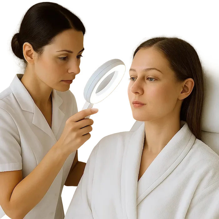 اسکین تراپیست در حال آنالیز صورت مراجعه کننده 468485